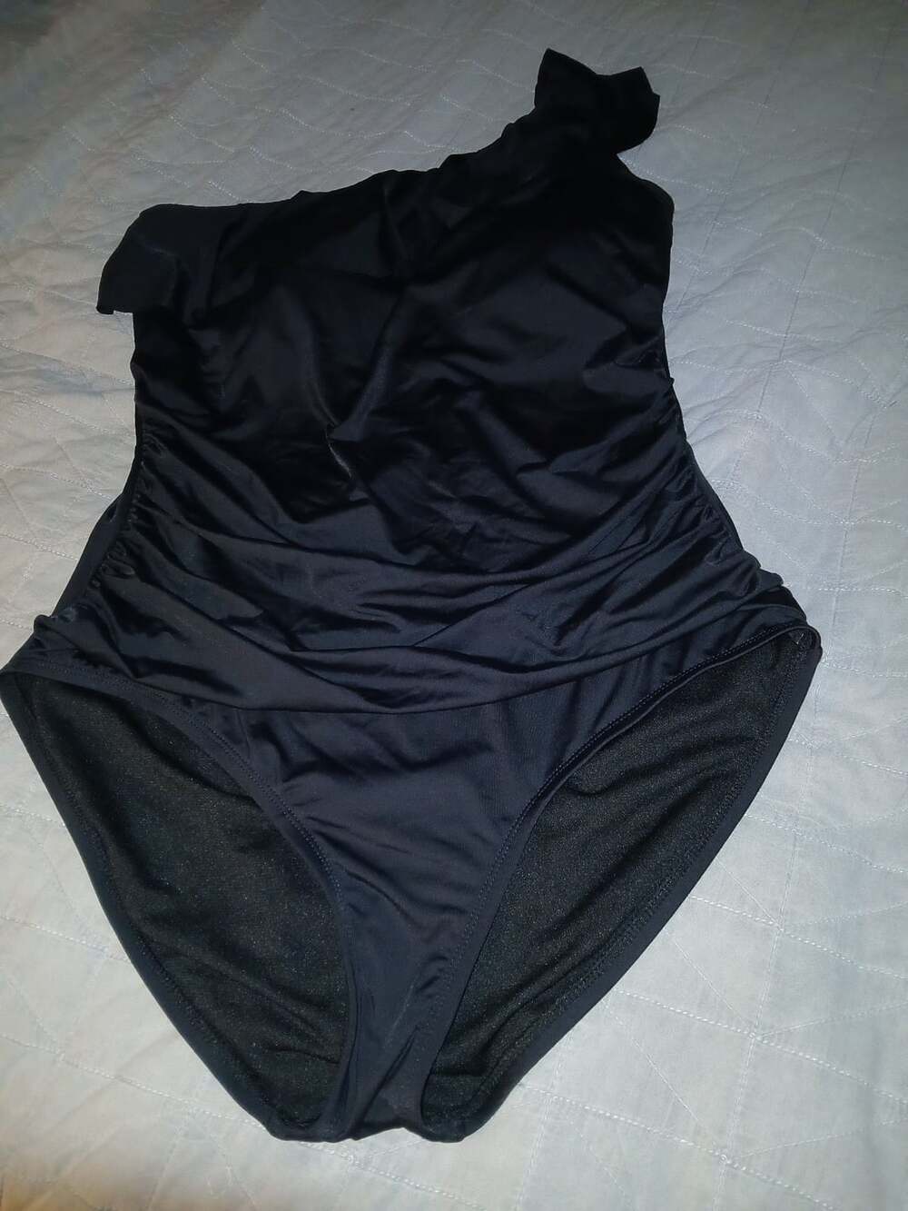 Hilor One-Shoulder Ruffled One-Piece Swimsuit Black Size 14